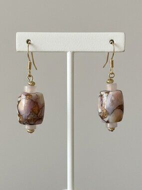 Kingman Pink Opal and Bronze with Rose Quartz Pierced Barrel Earrings